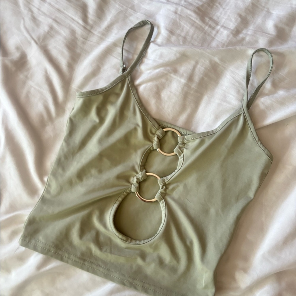 SHEIN Green Crop Camisole with Cut Out Design